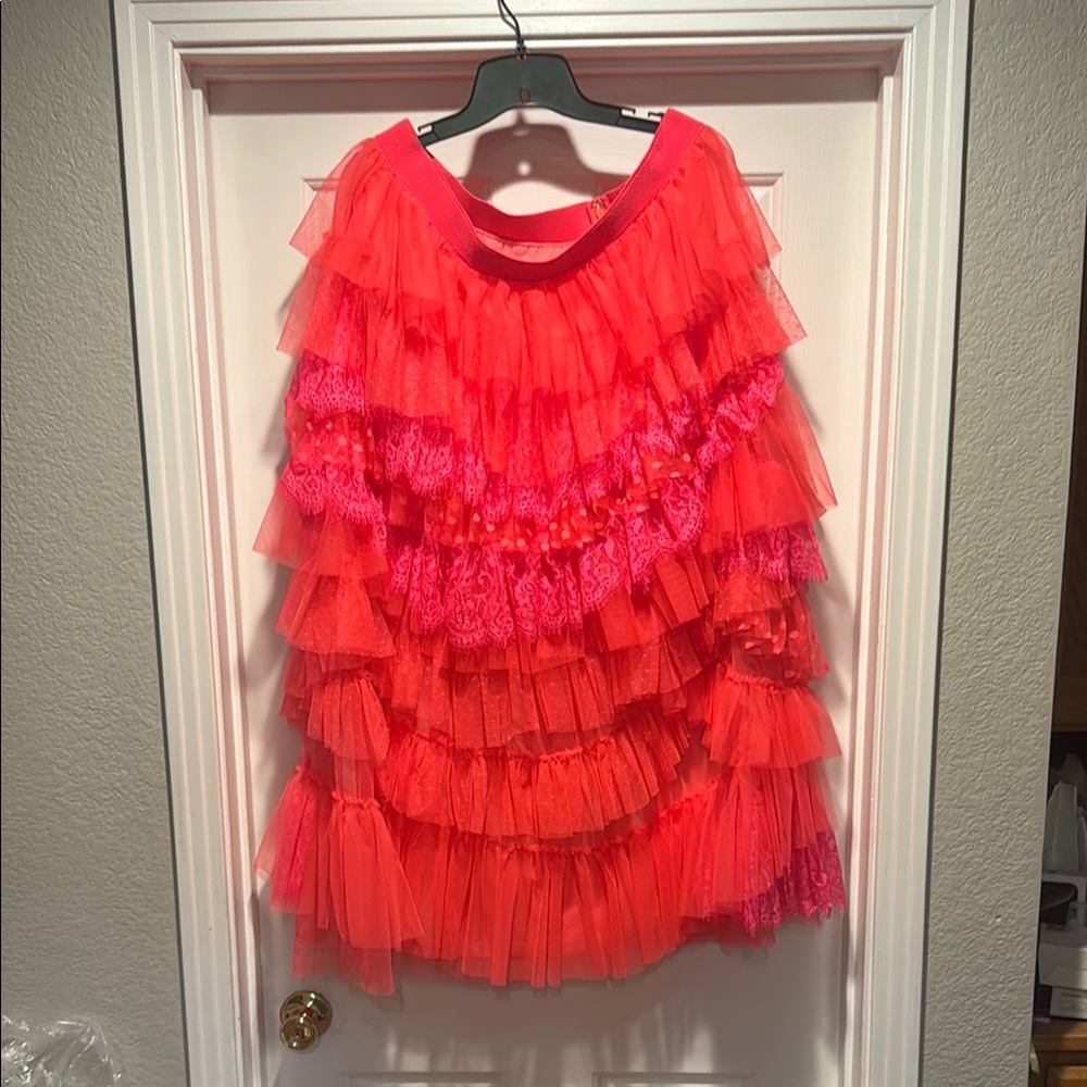 Anthropologie A-Line Skirt in Vibrant Red and Pink